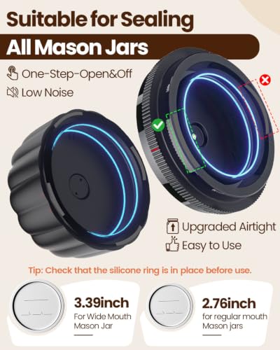 Electric Mason Jar Vacuum Sealer Kit with Wide & Regular Lids