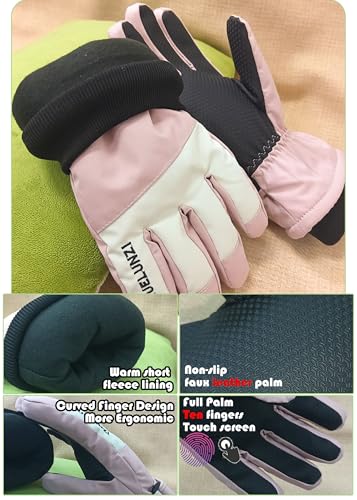 Kids Waterproof Winter Ski Gloves - Pink, Ages 8-14, Women XS-S
