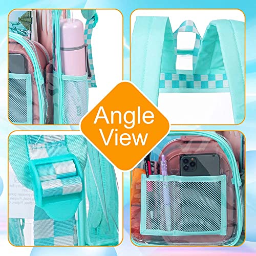 KLFVB 3PCS Clear Green Backpack See-Through Bookbag - 16x12x6 in (Fg Clear Green)