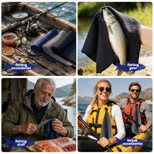 Microfiber Fishing Towels - 3 Pack with Clip, 16" x 16", Multicolor
