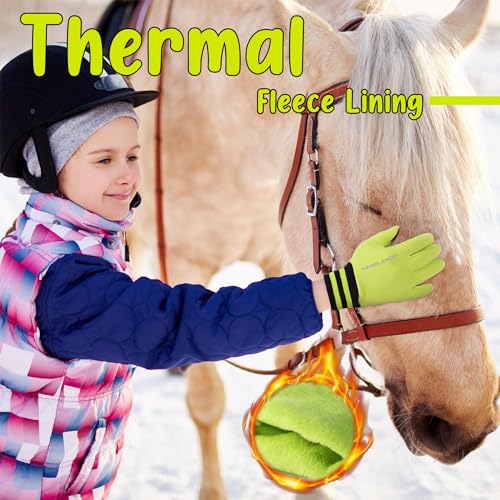 Kids Horse Riding Gloves with Silicone Grip - Green, Medium