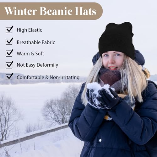 Unisex Beanie Hat - 2 Pack - Black and Gray