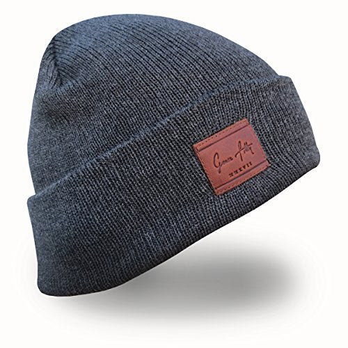 Fold Up Cuffed Beanie Hat - Lightweight Acrylic Knit - Charcoal