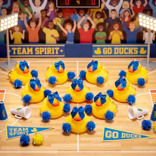 Cheerleader Rubber Duck Keychains - 12 Pcs Blue Gift Set