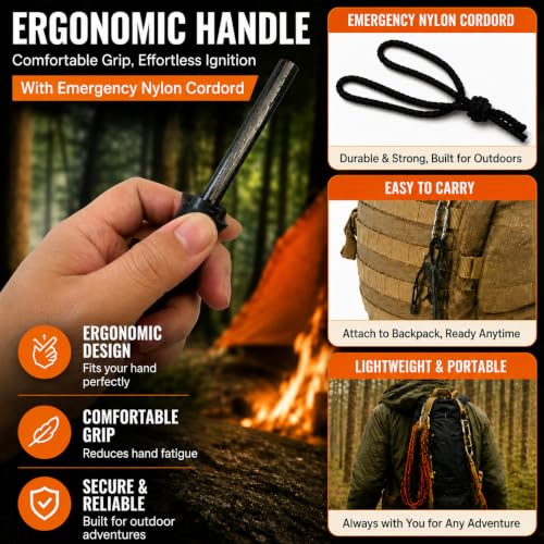 22-Piece Fire Starter Survival Kit with Ferro Rods & Striker - 2 Pack Black