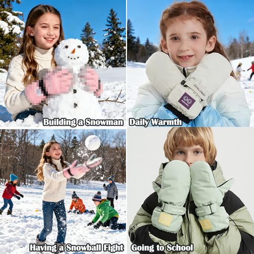 Waterproof Kids Winter Snow Mittens - Pink, 10.2x4.3in