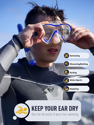 Black Waterproof Ear Plugs for Swimming & Water Sports with Lanyard, 3 Sizes & Secure Wings