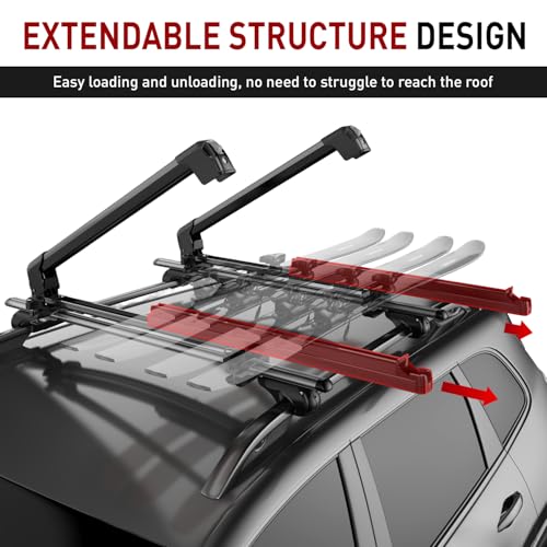 Ski & Snowboard Roof Rack for Car - 6 Pairs Skis / 4 Snowboards