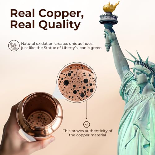 Pure Copper Water Bottle 34oz with Carry Bag & Brush - Eco-Friendly & Leak-Proof
