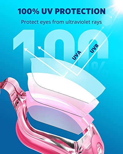 Swim Goggles for Adults & Youth - No Leak Full Protection - Rose Red