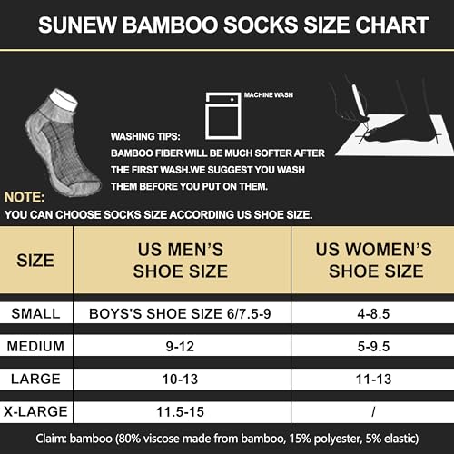 Sunew 3 Pairs Viscose Bamboo Socks, Unisex Cushioned Ankle Socks – Medium White