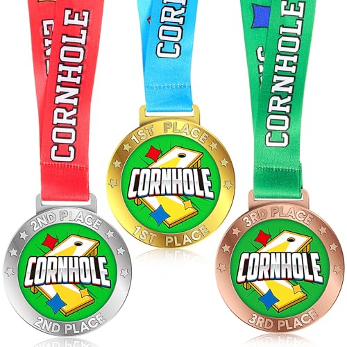 Cornhole Award Medals Set - Gold, Silver, Bronze with Ribbon