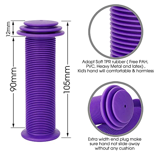 Kids Bike Grips - 105mm TPR Handlebar Grips with Mushroom Pattern - Purple