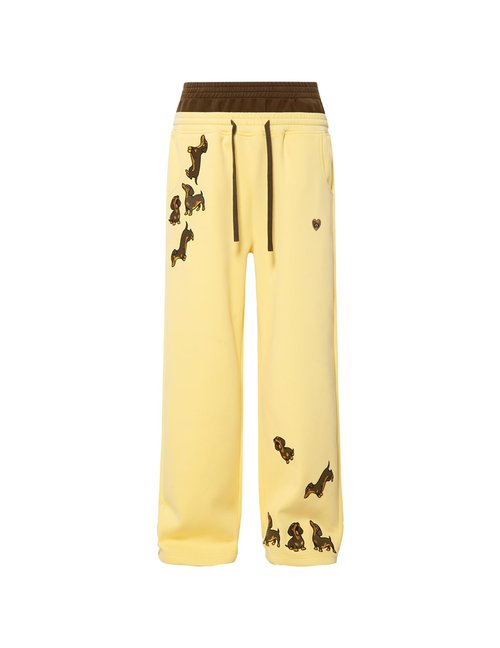 Aelfric Eden Dachshund Baggy Sweatpants Double Waist Wide Leg Sweatpants Unisex Y2k Casual Pants Trousers Yellow