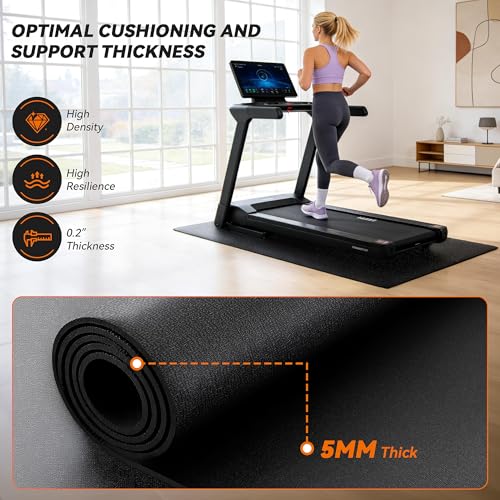 Treadmill Mat for Carpet & Hardwood Floors - Black, 79" x 39"