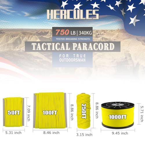750lb Paracord Utility Rope - 4mm, 11 Strands, 100FT - Neon Yellow
