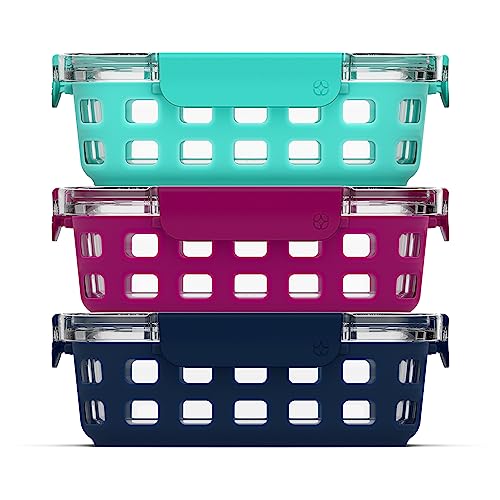 Ello Duraglass 3.4 Cup Glass Meal Prep Containers, 3-Pack, Mixed Berry