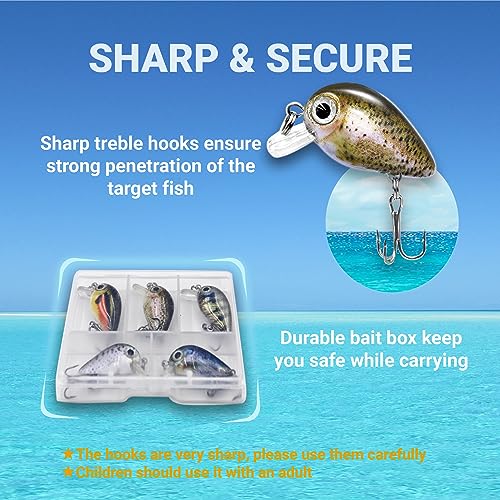 Assorted 5PCS Micro Crankbait Fishing Lures Set with 3D Eyes