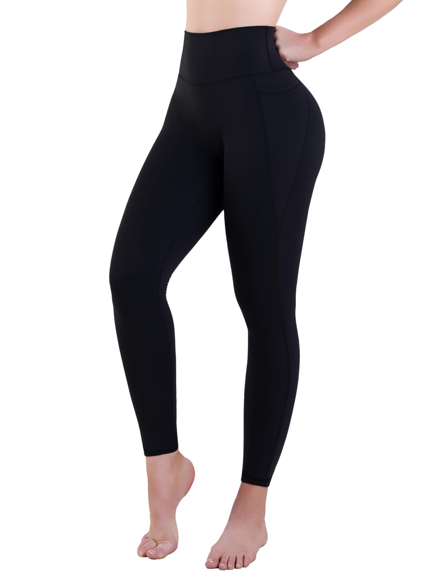 Sunzel Sustainable High Waisted Butt Lifting Leggings with Pockets for Women, No Front Seam Tummy Control Workout Yoga Pants 25" Black Medium