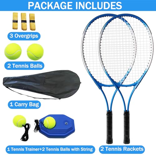 Blue Adult Tennis Racket Set for Beginners with Bag - 2 Rackets, Balls & Accessories