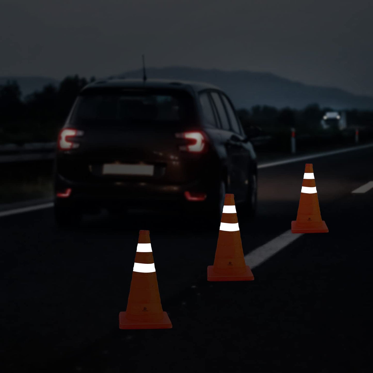 RoadHero Traffic Cones - 18 Inch Collapsible Orange Cones with Reflective Collar | 8 Pack for Road Safety & Sports