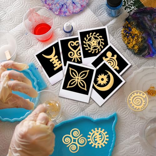OLYCRAFT 9pcs African Symbols Gold Stickers - DIY Resin Crafts, Scrapbooks, Phone & Water Bottle Decor - Glossy Gold Metal Stickers