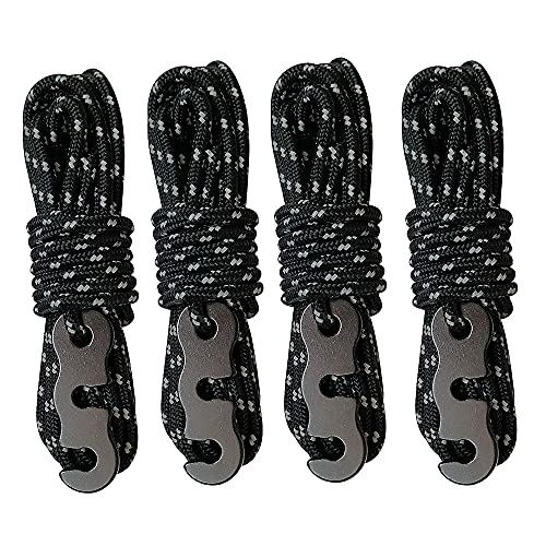 Tent Wind Ropes with Reflective Tensioners - 4pcs 13ft Black