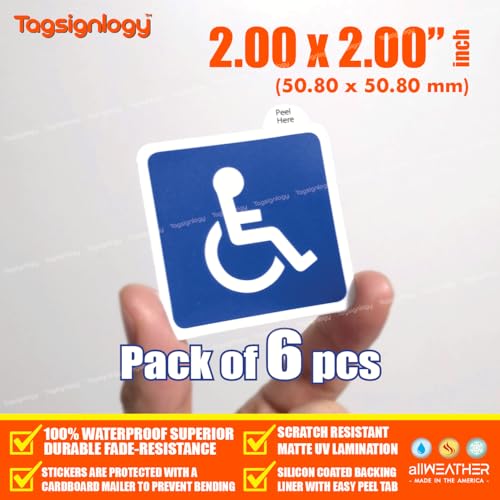 6-Pack 2-Inch Wheelchair Symbol Parking Decals - Weatherproof
