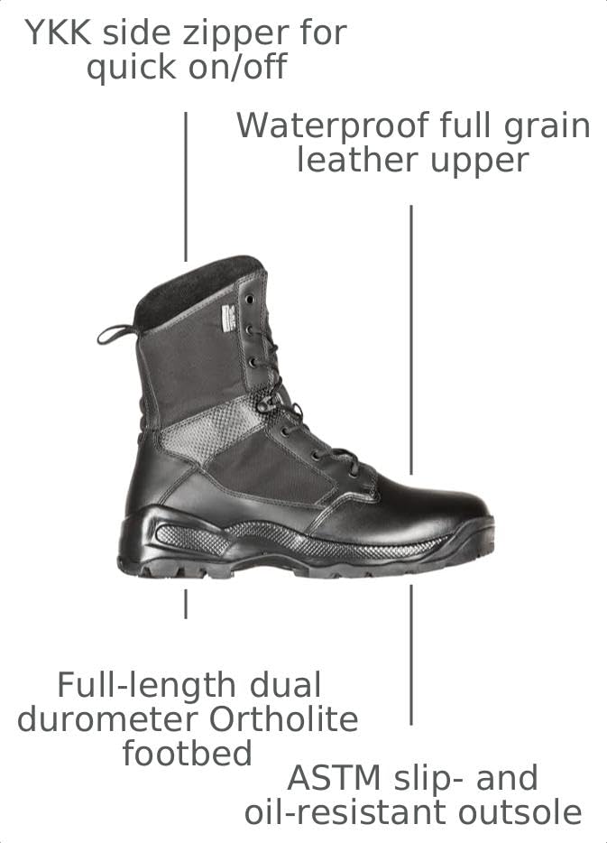 Men's Tactical Waterproof Patrol Boots - 8-Inch Side Zip - Black