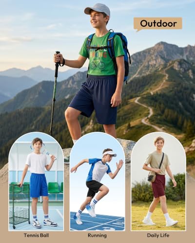 BVNSOZ Boys Basketball Shorts with Pockets - Athletic Sportswear, Large/Black, Navy Blue, Gray Variants