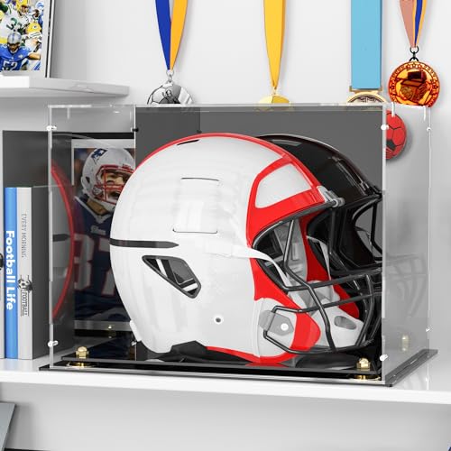 Putros Black Mirror Back Football Helmet Display Case with Mirror & Base - L-Black