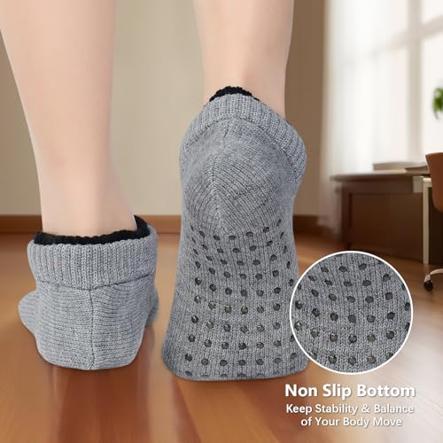Non-Slip Slipper Socks for Women - Comfy Grippy Winter Socks - One Size Grey Black Snow
