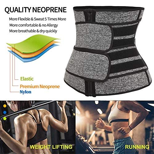 SHAPERIN Double Belt Waist Trainer for Women Neoprene Sweat Fitness Waist Cincher Body Shaper for Weight Loss (Medium,Gray)