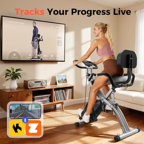 Folding Exercise Bike 5-in-1 - Black-Silver | 380 LBS Capacity, Magnetic Resistance