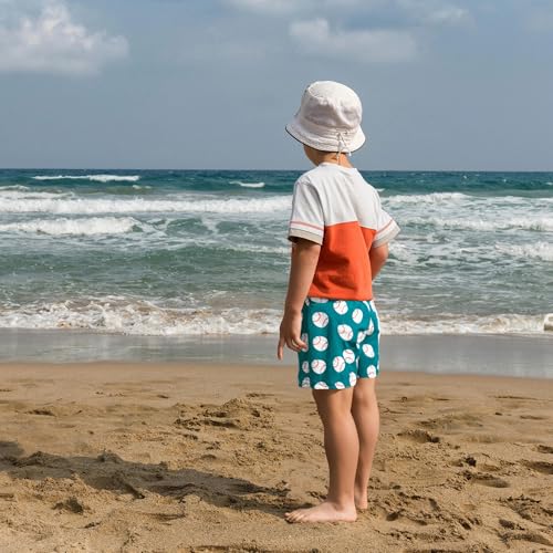 BRISIRA 10-12 Years Boys Swim Trunks - Green White Baseball Pattern Anti-Chafe Compression Boxer Brief Liner