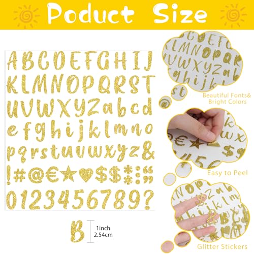 Gold Glitter Letter Stickers Set - 648 Pcs, 1 Inch