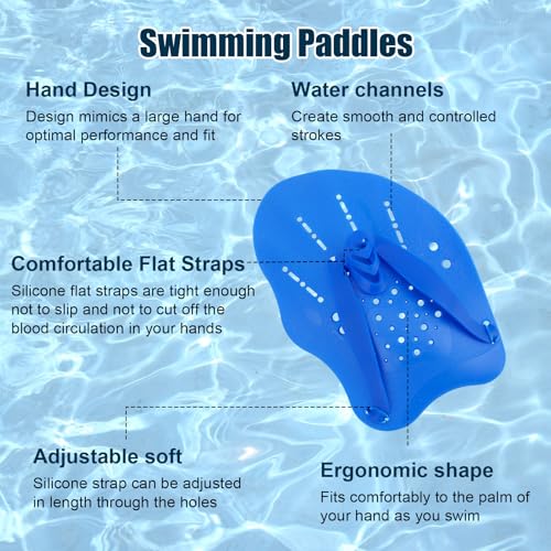 Blue Hand Paddles for Swimming Training, 2pcs Lap Pool Practice Equipment