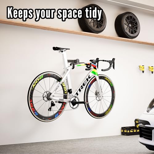 Bike Wall Mount Hanger - Adjustable Horizontal Bicycle Storage Rack for Garage and Home - Metal Hook Holder for Road, Mountain, and Hybrid Bikes