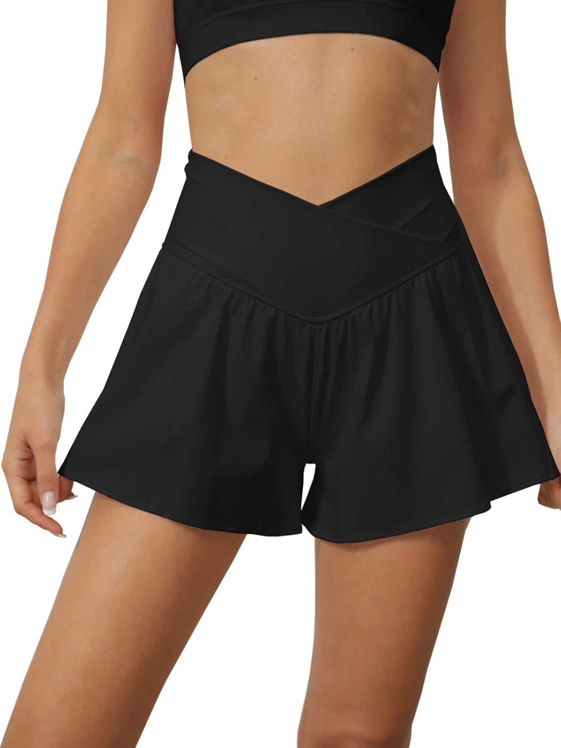 Tongmingyun Women's Crossover 2-in-1 Athletic Shorts - Flowy High Waist Running Skorts with Pocket