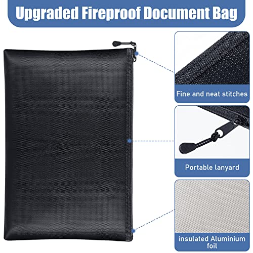 4 Pack Fireproof Document Bags 13.4 x 9.4 Inch Waterproof and Fireproof Money Bag Document Holder with Zipper Fireproof Safe Storage Bag for A4 Documents, Money, Passport and Tablet