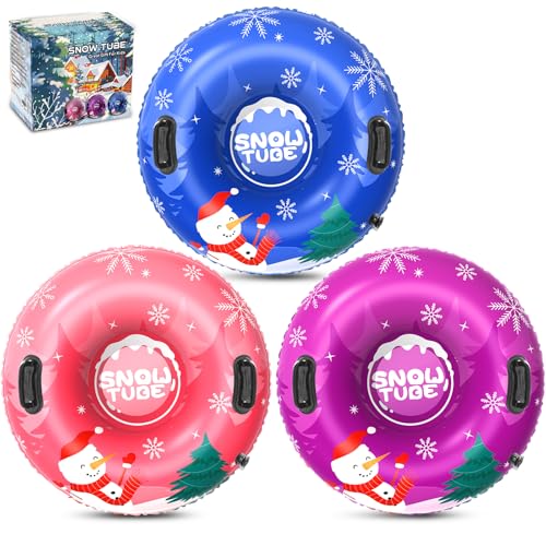 36'' Inflatable Snow Tube - Snowman Design, Set of 3 - Blue, Pink, Purple