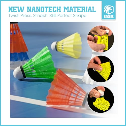 EAGLES Extra Durable Multicolor Nylon Badminton Birdies - 12 Pack
