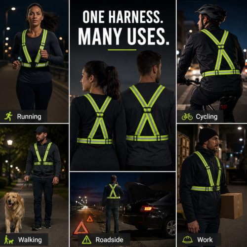 High Visibility Reflective Harness Vest - Green, Adjustable Fit