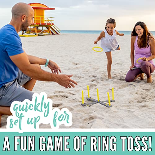 5 Game Outdoor Fun Set - Volleyball, Badminton, Ring Toss, Yellow