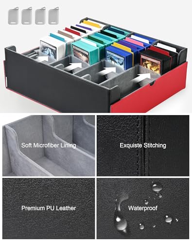 Card Storage Box for 3200+ Cards, Deck Organizer with 4 Stoppers, Red & White