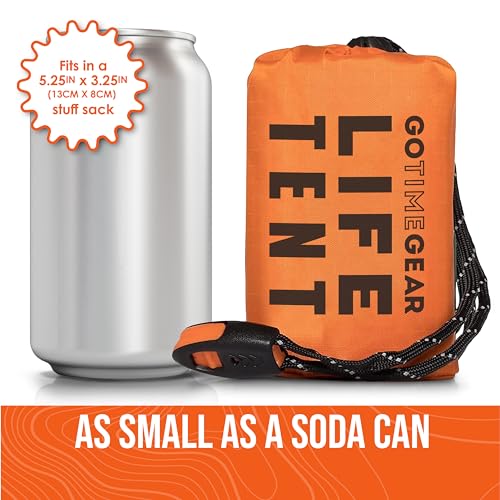 Go Time Gear 2 Pack Survival Mylar Tent - Orange Emergency Shelter with Paracord & Whistle