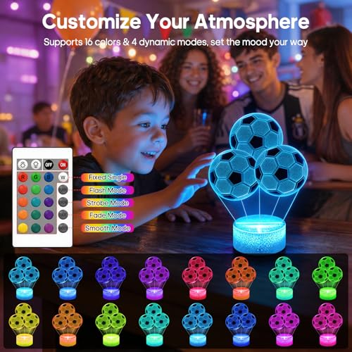 3D Illusion Soccer Night Light - 16 Colors, Remote Control