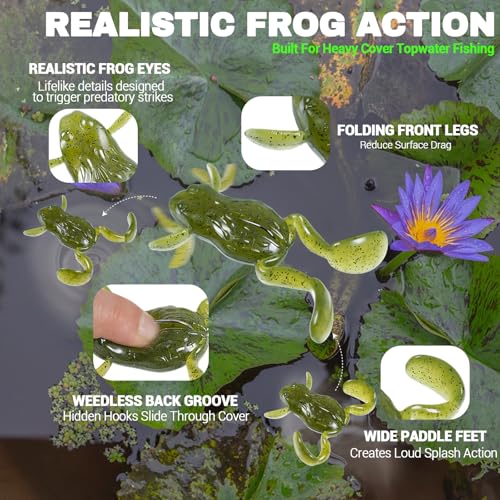 Topwater Frog Lure for Bass Fishing - 2.2in Soft Plastic Bait (10pcs)