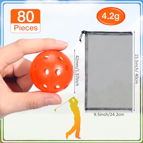MiniInflat 80Pcs Orange Practice Golf Balls 42mm Plastic with Scalloped Holes