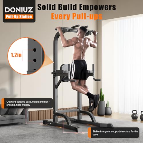 Adjustable Power Tower Pull Up Bar & Dip Station - Black-02